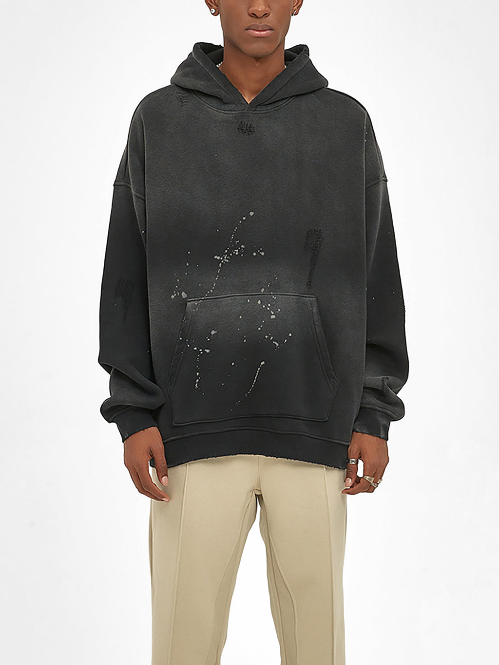 Vintage Wash Frayed Fleece Hoodie - 360 GSM